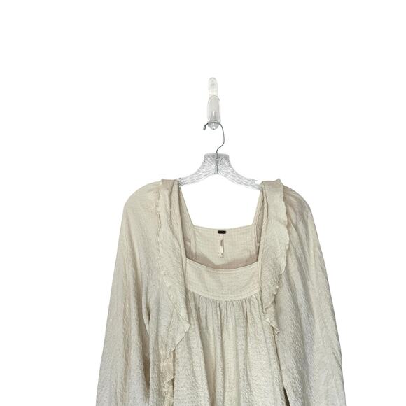 Free People White Ruffle Front Boho Square Neck Long Sleeve Blouse Size XS - Picture 4 of 12